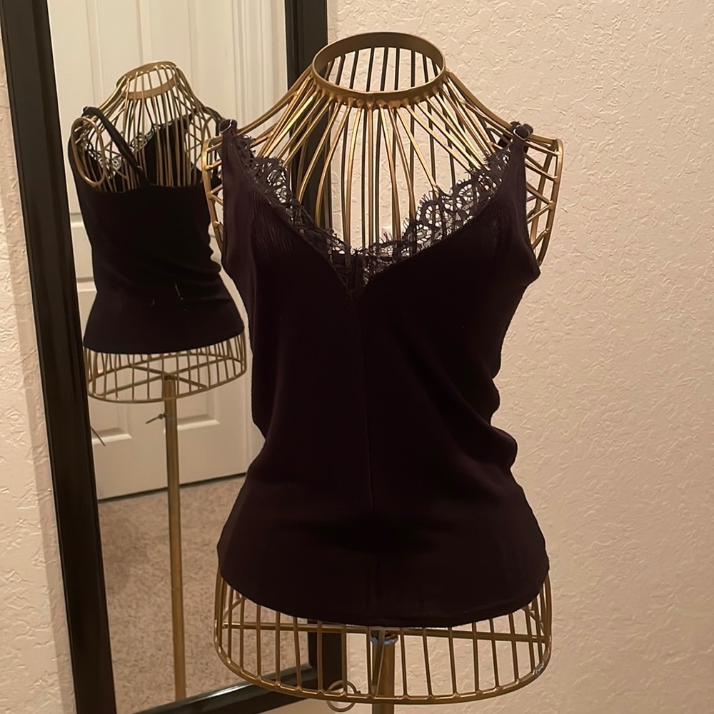 Ribbed Black Tank With Lace Detail